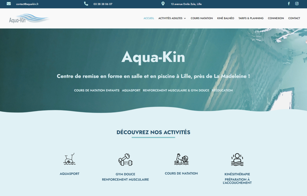 Site Aqua-Kin réalisation Crealine Studio freelance webdesigner Lille France